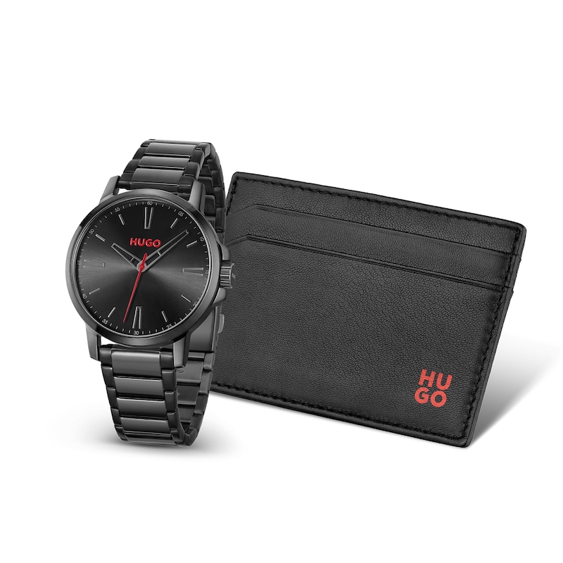 Main Image 2 of HUGO Men's #SMOOTH Black Cardholder & Black IP Stainless Steel Watch Gift Set