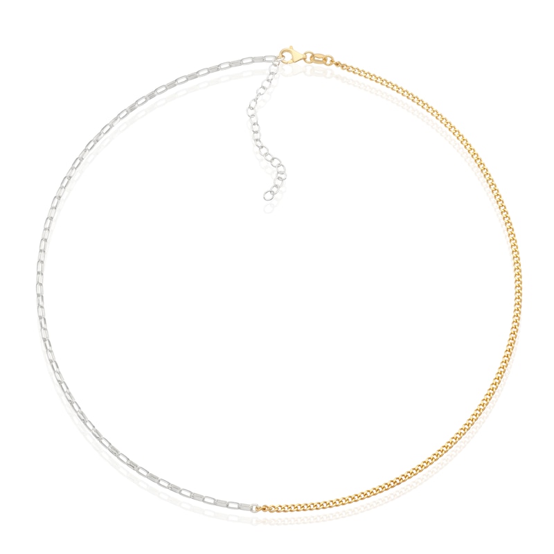 Main Image 2 of Sterling Silver & Yellow Gold Plated Two Tone Curb & Paper Link Chain Necklace 16+2"