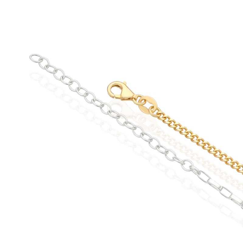 Main Image 3 of Sterling Silver & Yellow Gold Plated Two Tone Curb & Paper Link Chain Necklace 16+2"