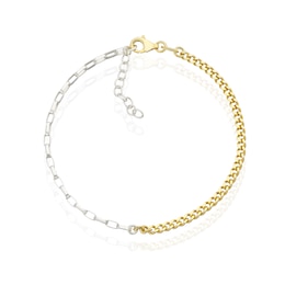 Sterling Silver & Yellow Gold Plated Two Tone Curb & Paperlink Bracelet 6.5+1"