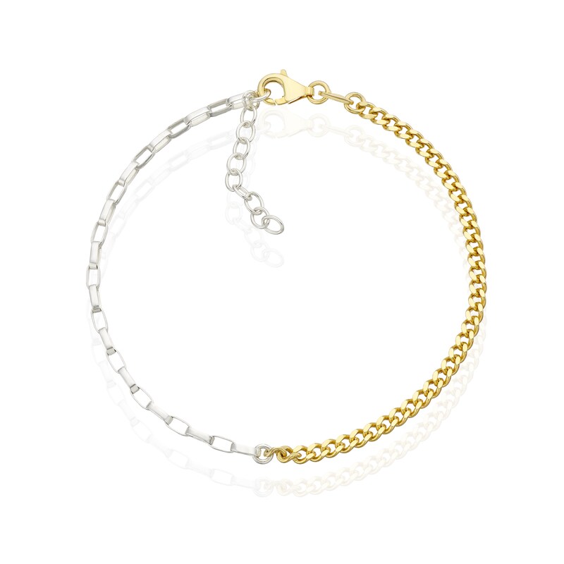 Main Image 1 of Sterling Silver & Yellow Gold Plated Two Tone Curb & Paperlink Bracelet 6.5+1"