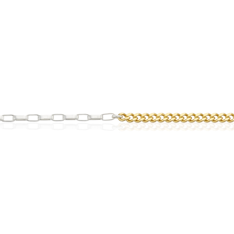 Main Image 2 of Sterling Silver & Yellow Gold Plated Two Tone Curb & Paperlink Bracelet 6.5+1"