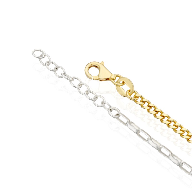 Main Image 3 of Sterling Silver & Yellow Gold Plated Two Tone Curb & Paperlink Bracelet 6.5+1"