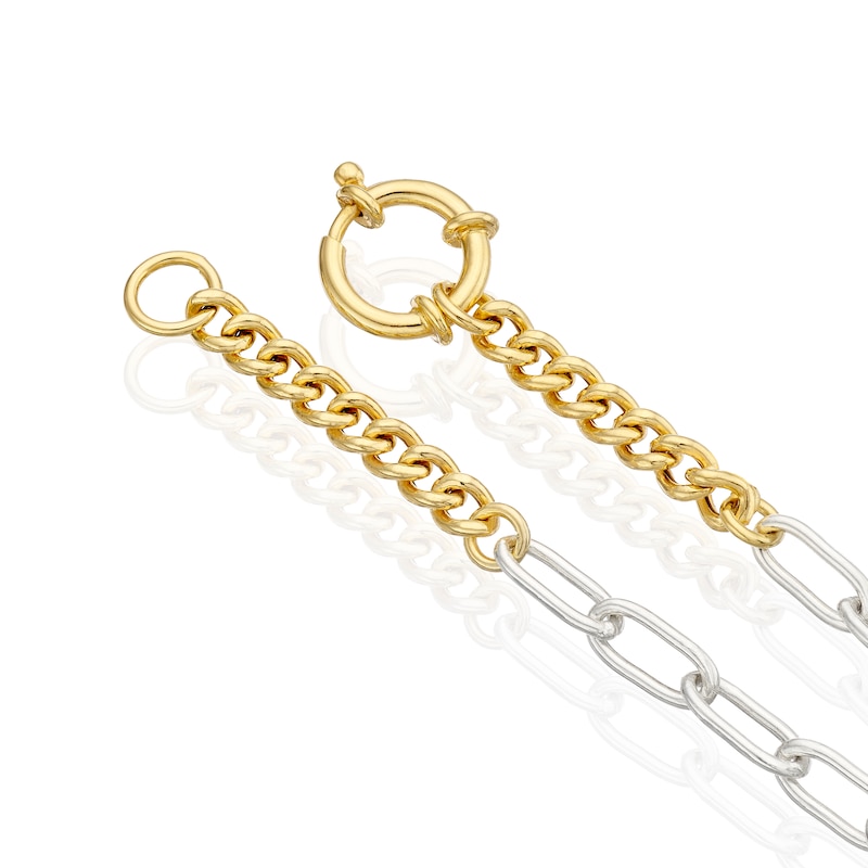 Main Image 3 of Sterling Silver & Yellow Gold Plated Two Tone Curb & Paper Link Bracelet 7"