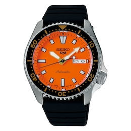 Seiko 5 Sports SKX Redux Men's Daichi Orange Dial Black Silicone Strap Watch