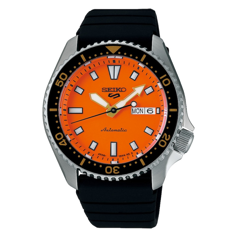 Main Image 1 of Seiko 5 Sports SKX Redux Men's Daichi Orange Dial Black Silicone Strap Watch