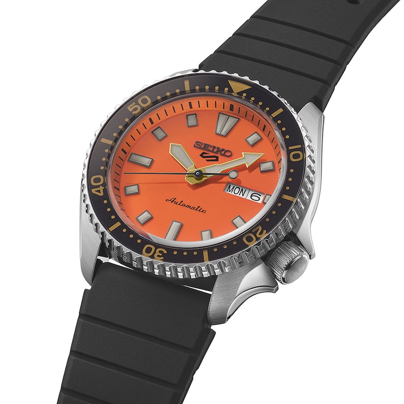 Main Image 2 of Seiko 5 Sports SKX Redux Men's Daichi Orange Dial Black Silicone Strap Watch
