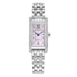 Citizen Eco-Drive Pink Mother Of Pearl Crystal Dial & Stainless Steel Watch