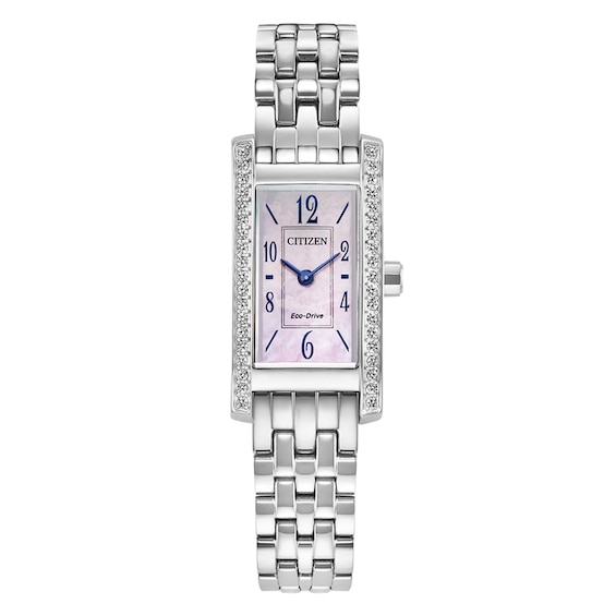 Citizen Eco-Drive Pink Mother Of Pearl Crystal Dial & Stainless Steel Watch