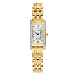 Citizen Eco-Drive Mother Of Pearl Crystal Dial & Gold Tone Bracelet Watch