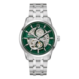 Bulova Sutton Automatic Men's Green Skeleton Dial Stainless Steel Bracelet Watch