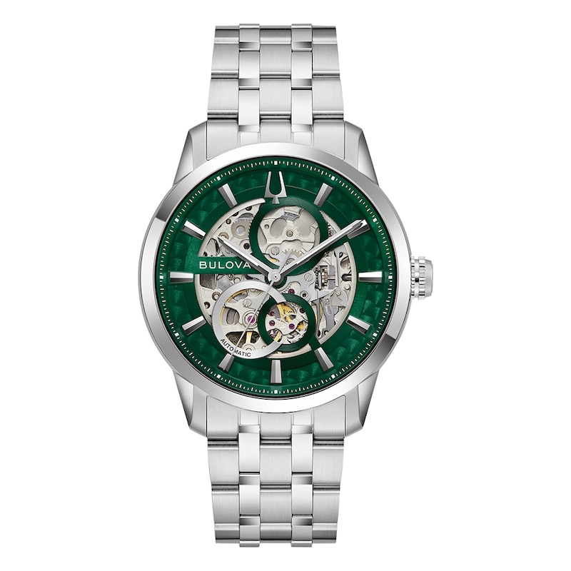 Main Image 1 of Bulova Sutton Automatic Men's Green Skeleton Dial Stainless Steel Bracelet Watch