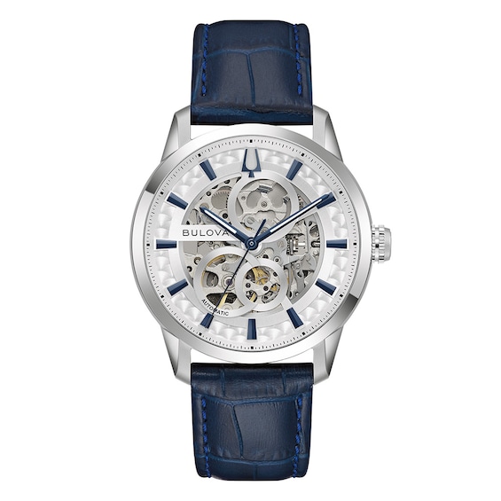 Bulova Sutton Automatic Mens White Skeleton Dial Stainless S