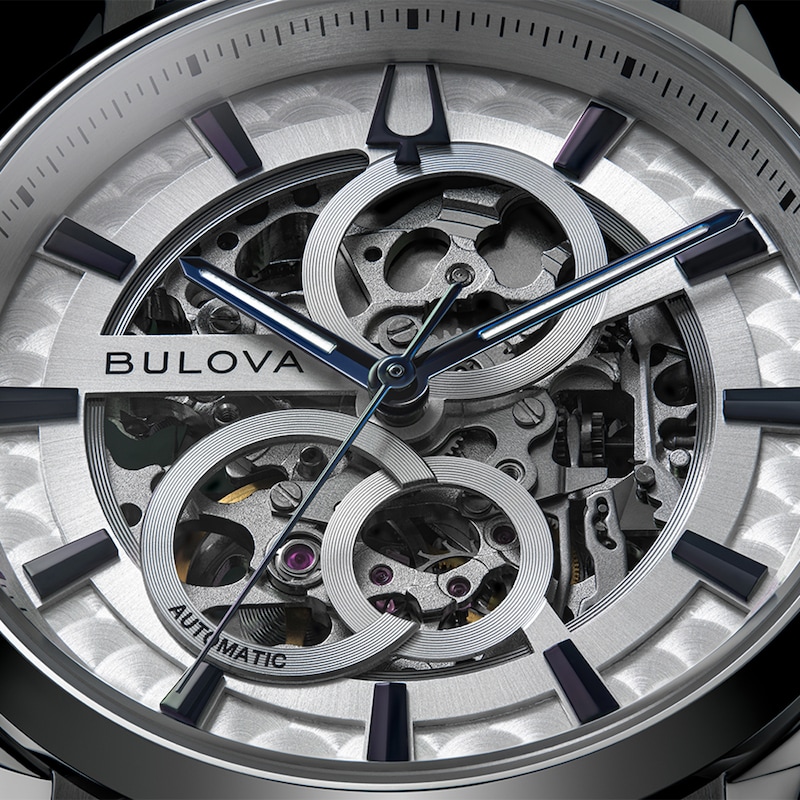 Main Image 4 of Bulova Sutton Automatic Men's White Skeleton Dial Stainless Steel Bracelet Watch