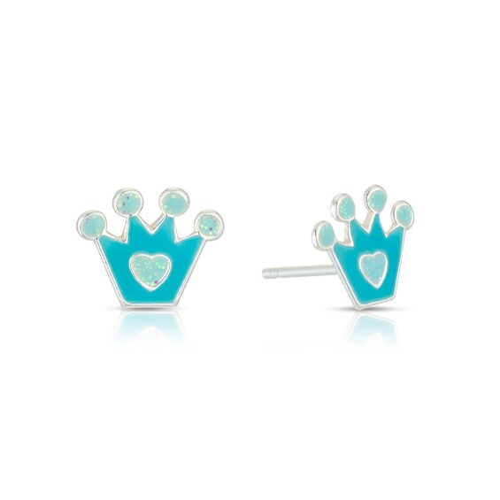 Children's Sterling Silver Blue Crown Stud Earrings