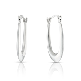 9ct White Gold Oval Hoop Earrings