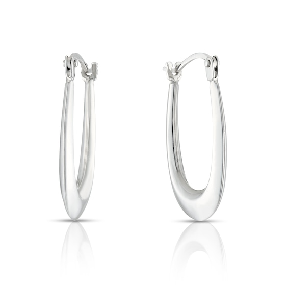 9ct White Gold Oval Hoop Earrings