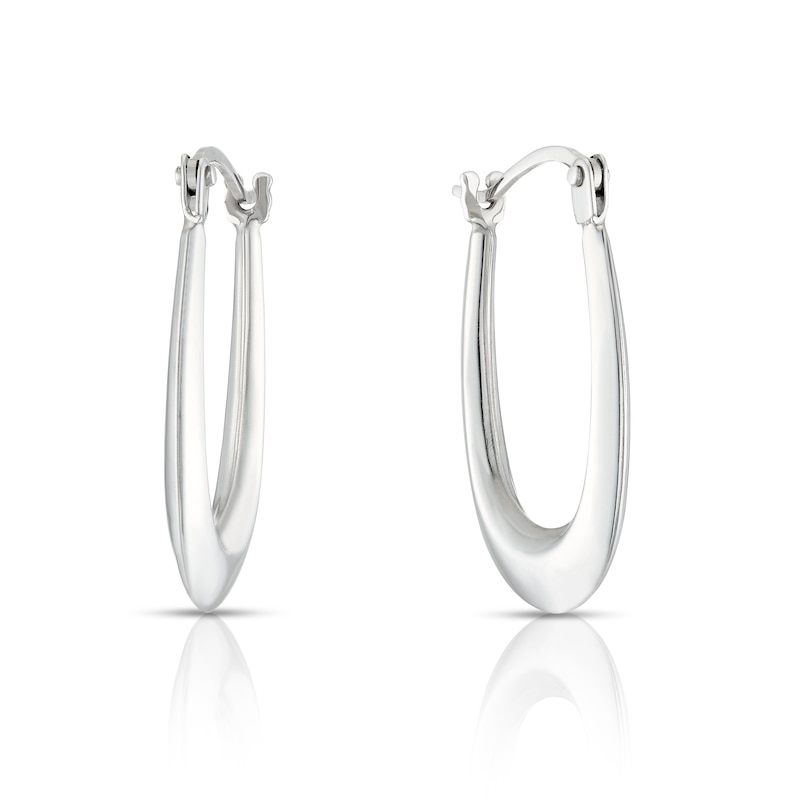 Main Image 1 of 9ct White Gold Oval Hoop Earrings