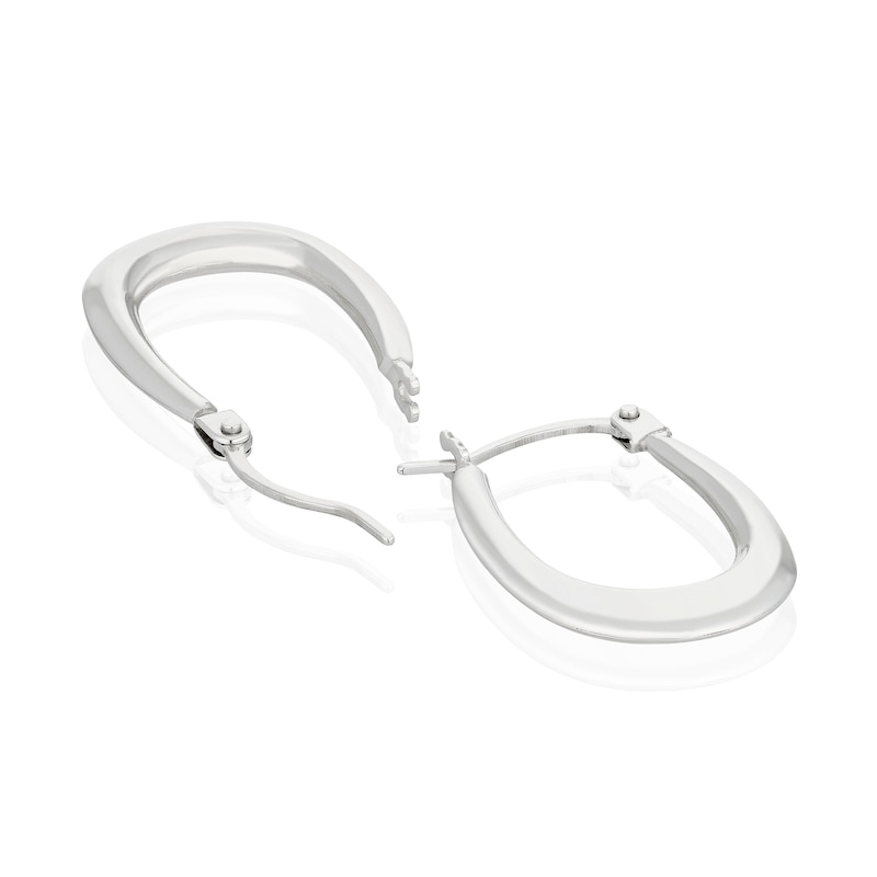 Main Image 2 of 9ct White Gold Oval Hoop Earrings