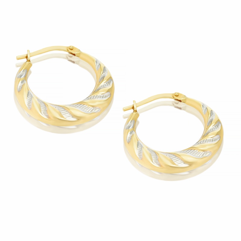 Main Image 2 of Silver & 9ct Yellow Gold Bonded Two Tone Textured Hoop Earring