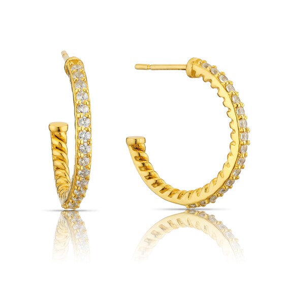 HS Edit ESSENTIALS Sterling Silver 18ct Yellow Gold Plated Cubic Zirconia Half Hoop Earrings
