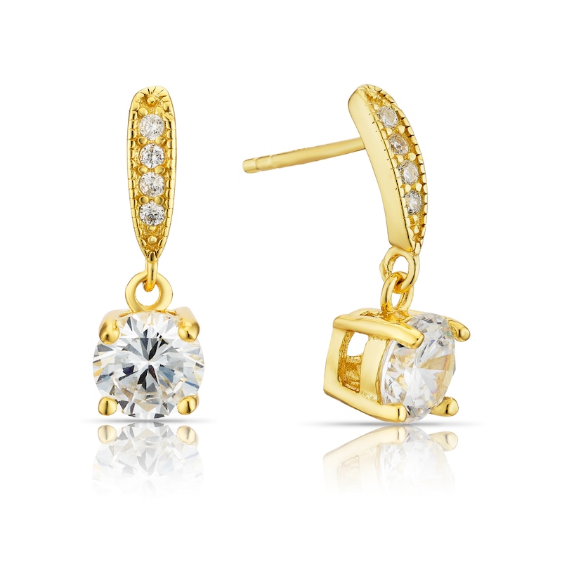 Main Image 1 of Sterling Silver 18ct Yellow Gold Plated Cubic Zirconia Drop Earrings