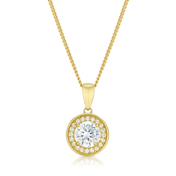 Silver Gold Plated Cubic Zirconia Round Halo Pendant Necklac
