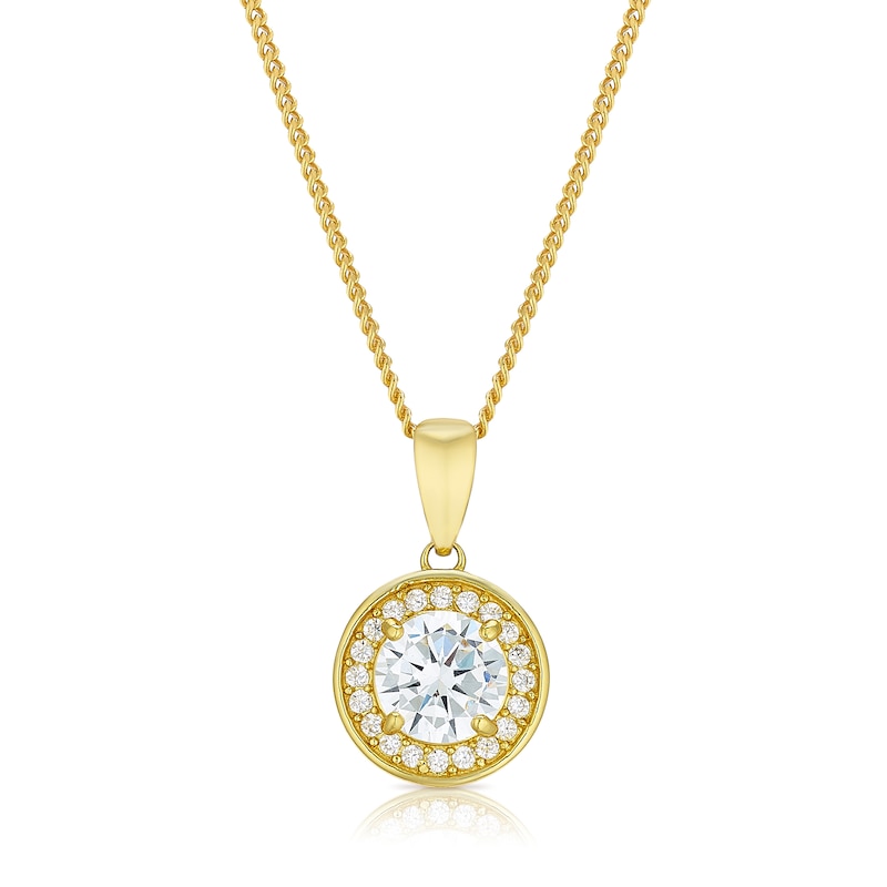 Main Image 1 of Silver Gold Plated Cubic Zirconia Round Halo Pendant Necklace 18"