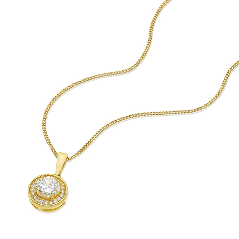 Main Image 2 of Silver Gold Plated Cubic Zirconia Round Halo Pendant Necklace 18"