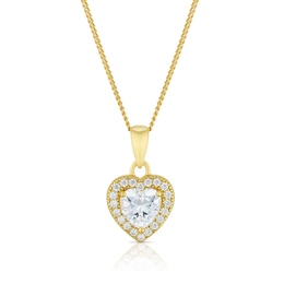 Silver Gold Plated Cubic Zirconia Heart Halo Pendant Necklace 18"