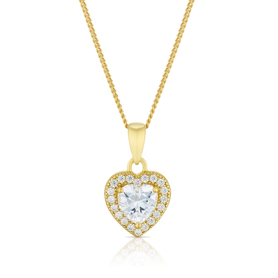 Silver Gold Plated Cubic Zirconia Heart Halo Pendant Necklac