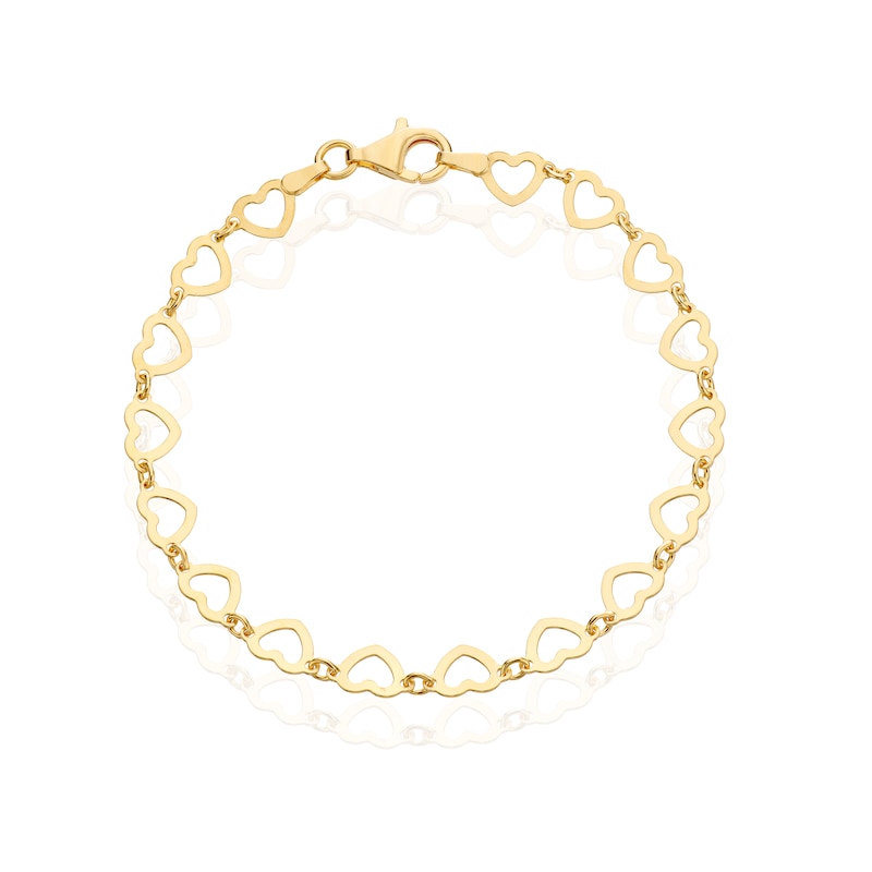 Main Image 1 of Sterling Silver Gold Plated Heart Link Bracelet 7"