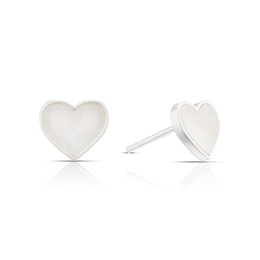 Sterling Silver Mother Of Pearl Heart Stud Earrings