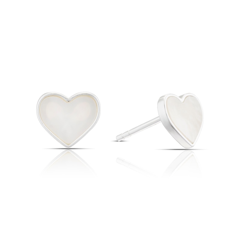 Main Image 1 of Sterling Silver Mother Of Pearl Heart Stud Earrings