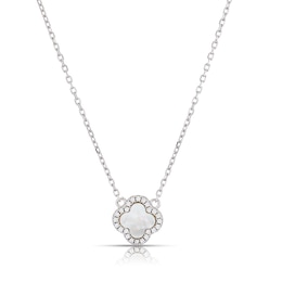 Sterling Silver Clover Mother Of Pearl & Cubic Zirconia Pendant