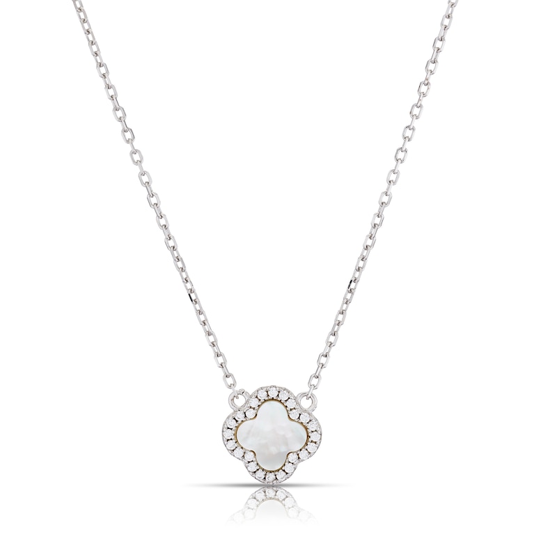 Main Image 1 of Sterling Silver Clover Mother Of Pearl & Cubic Zirconia Pendant