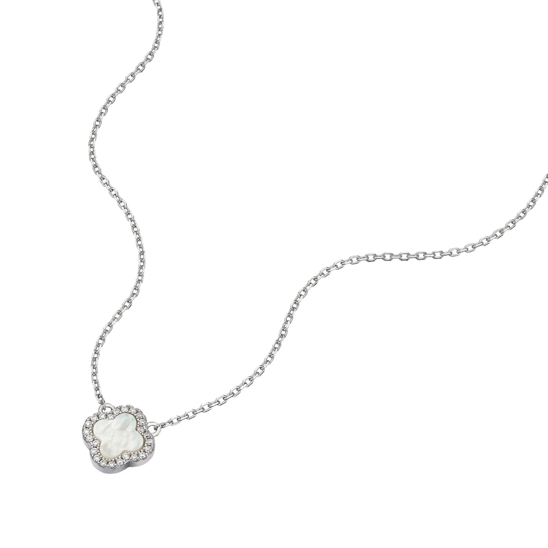 Main Image 2 of Sterling Silver Clover Mother Of Pearl & Cubic Zirconia Pendant