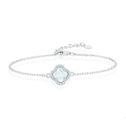 Sterling Silver Clover Mother Of Pearl & Cubic Zirconia Bracelet
