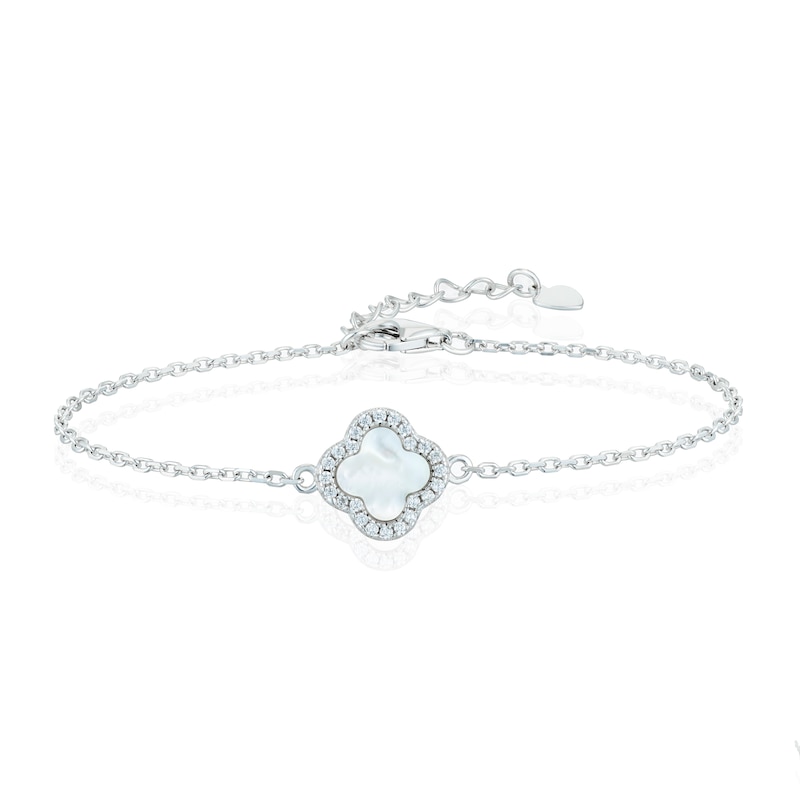 Main Image 1 of Sterling Silver Clover Mother Of Pearl & Cubic Zirconia Bracelet