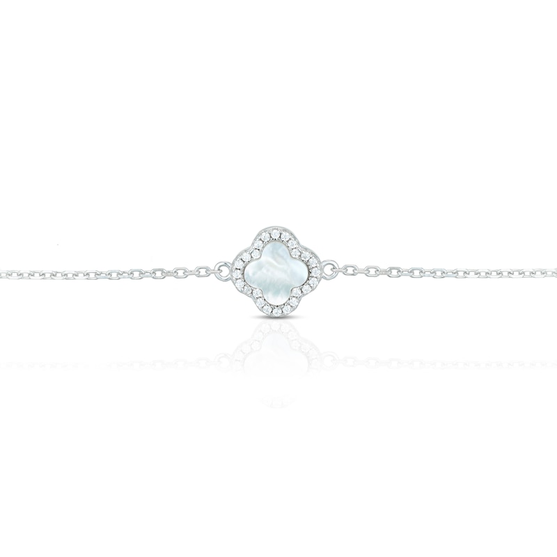 Main Image 2 of Sterling Silver Clover Mother Of Pearl & Cubic Zirconia Bracelet