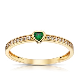 9ct Yellow Gold Cubic Zirconia Green Heart Ring