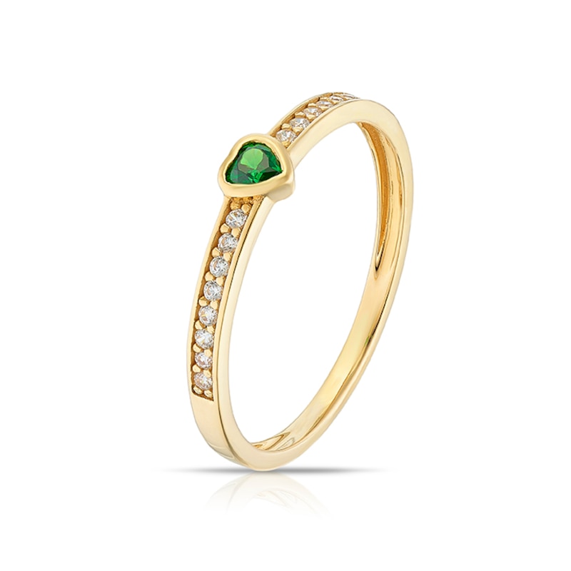 Main Image 2 of 9ct Yellow Gold Cubic Zirconia Green Heart Ring