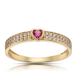9ct Yellow Gold Cubic Zirconia Pink Heart Ring