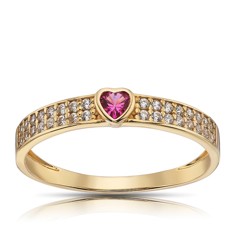 Main Image 1 of 9ct Yellow Gold Cubic Zirconia Pink Heart Ring