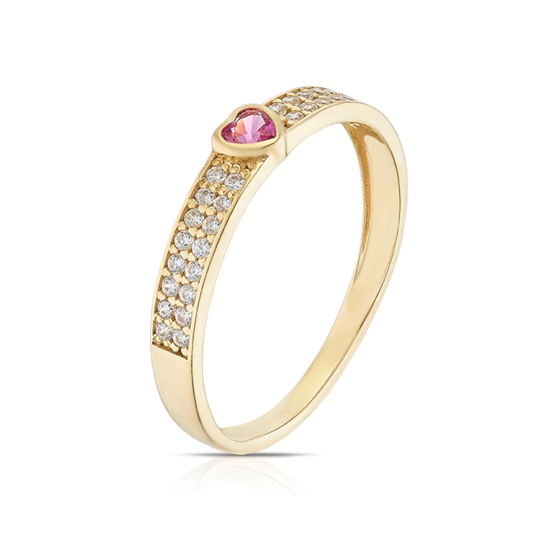 Main Image 2 of 9ct Yellow Gold Cubic Zirconia Pink Heart Ring