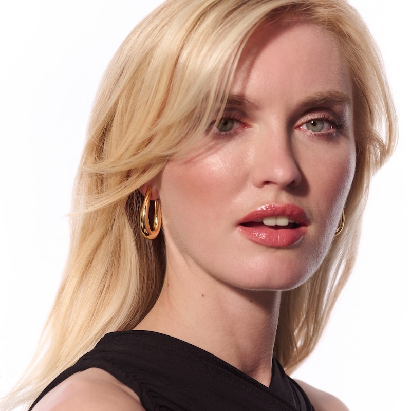 Main Image 3 of Sif Jakobs Goccia Pianura Medio Sterling Silver Gold Plated Tapered Teadrop Open Hoop Earrings