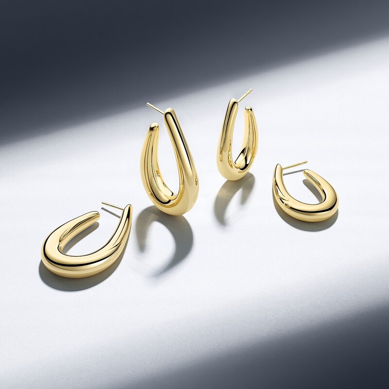 Main Image 4 of Sif Jakobs Goccia Pianura Medio Sterling Silver Gold Plated Tapered Teadrop Open Hoop Earrings