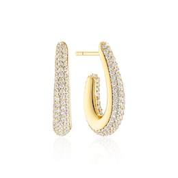 Sif Jakobs Goccia Parvus Sterling Silver Yellow Gold Plated Cubic Zirconia Elongated Half Hoop Earrings