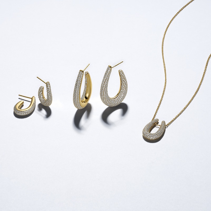 Main Image 4 of Sif Jakobs Goccia Parvus Sterling Silver Yellow Gold Plated Cubic Zirconia Elongated Half Hoop Earrings