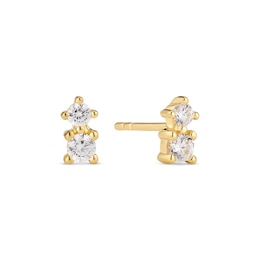 Sif Jakobs Lucente Due Sterling Silver Yellow Gold Plated Stacked Duo Cubic Zirconia Stud Earrings